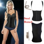 Black Steel Boned Latex Waist Trainer Vest