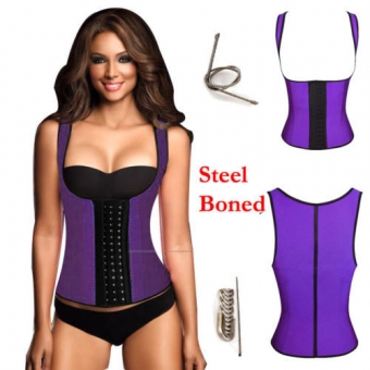 Purple Steel Boned Latex Waist Trainer Vest