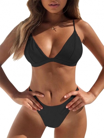 Black Striped Women Beach Swimear