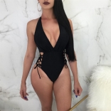 Black Lanai Halter One-Piece Swimwear