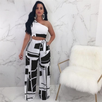 Black Off-shoulder Printed Two-pieces Club Dress