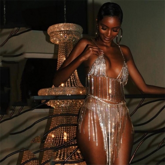 Golden Sexy Diamond Club Dancing Dress
