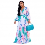 White Long Sleeve Summer Chiffion Women Maxi Dress