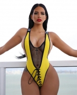 Yellow Mesh One-Piece Swimwear