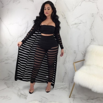 Black 3PCS Lace Mesh Women Fashion Maxi Dress