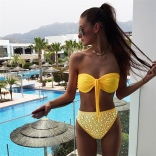 Yellow Rainstones High Waist Bikini