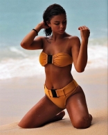 Yellow Eye-splice High Waist Swimwear