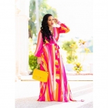 Red Yellow Printed Summer Chiffion Women Maxi Dress