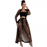 Black Long Sleeve 2PCS Printed Women Catsuit Dress