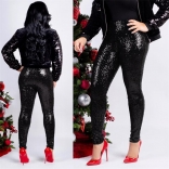 Black Women Fashion Sequins Trousers