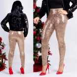 Golden Women Fashion Sequins Trousers