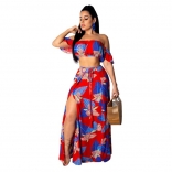 Red Sleeveless Printed 2PCS Women Jersey Dress