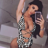 White Halter Leopard One-Piece Swimwear