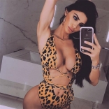 Brown Halter Leopard One-Piece Swimwear