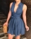 Blue Sleeveless V-Neck Women Belted Skirt