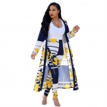 Yellow Short Sleeve Printed Women 2PCS Fashion Jersey Dress