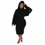 Black Two-Piece Cotton Women Fashion Turtleneck Sweater