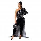 Black One-Sleeve Halter Printed Women Fashion Dress