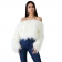 White Long Sleeve Off-Shoulder Feather Fashion Coat