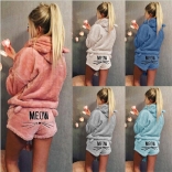 Pink Long Sleeve Short Plush 2PCS Women Short Sets