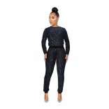 Black Long Sleeve O-Neck Sequins Colors Women Catsuit Dress