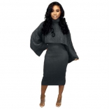 Black Two-Piece Cotton Women Fashion Turtleneck Sweater