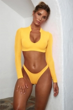 Yellow Long Sleeve Mesh Sexy Tankinis