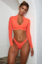 Orange Long Sleeve Mesh Sexy Tankinis