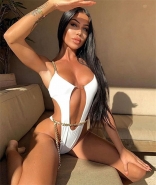 White Sexy Chains Women One-Pieces Swimwear