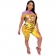 Yellow Short Sleeve Printed Cartoon 2PCS Fashion Dress