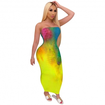 Yellow Off-Shoulder Printed Bodycons Sexy Midi Dress
