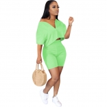 Light Green Off-Shoulder V-Nek 2PCS Women Sexy Pant Sets