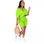 Green Off-Shoulder V-Nek 2PCS Women Sexy Pant Sets