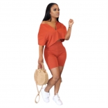 Orange Off-Shoulder V-Nek 2PCS Women Sexy Pant Sets