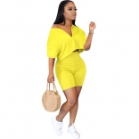 Yellow Off-Shoulder V-Nek 2PCS Women Sexy Pant Sets