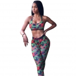 Red Sleeveless Low-Cut Printed 2PCS Sports Dress