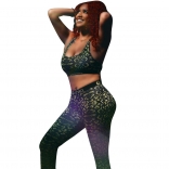 Black Sleeveless Low-Cut Printed 2PCS Sports Dress