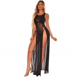 Black Sleeveless Mesh Women Beach Dress