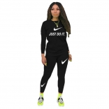 Black LonG Sleeve O-Neck Printed Women Sexy Jumpsuit