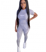 Blue Short Sleeve Bodycons Printed Women Sports Dress