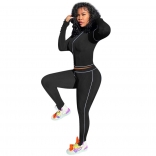 Black Long Sleeve Bodycons Women Sexy 2PCS Sports Dress