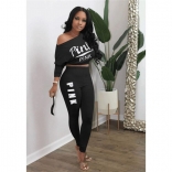 Black Long Sleeve Printed Pink Sexy 2PCS Women Sports Dress