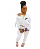 White Long Sleeve Zipper V-Neck 2PCS Sexy Jumpsuit
