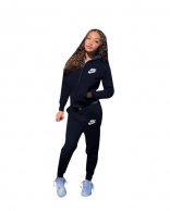 Black Long Sleeve Zipper V-Neck 2PCS Sexy Jumpsuit