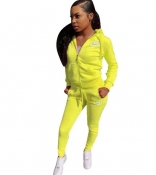 Yellow Long Sleeve Zipper V-Neck 2PCS Sexy Jumpsuit