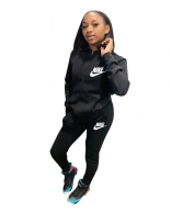 Black Long Sleeve Printed Women 2PCS Sports Dress