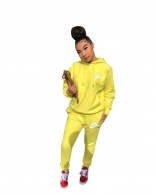 Yellow Long Sleeve Printed Women 2PCS Sports Dress