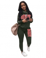 Green Long Sleeve Printed BODY 2PCS Sexy Sports Dress