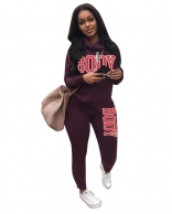 Red Long Sleeve Printed BODY 2PCS Sexy Sports Dress