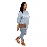 Grey Long Sleeve O-Neck Women Fashion Sport Dress